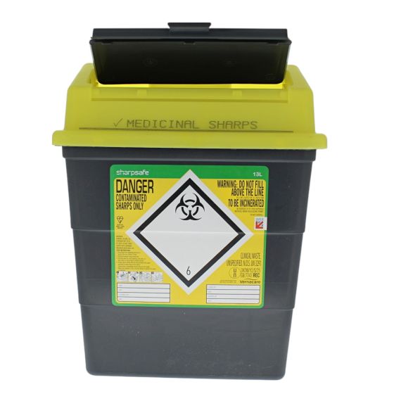 Sharps Bin with Pivot Flap ensures Safe Disposal of Blades 13.0L Capacity