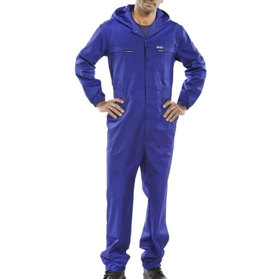 Hooded Boiler-suit Zip Front Poly/Cotton Elastic Cuff/Waist Royal Blue