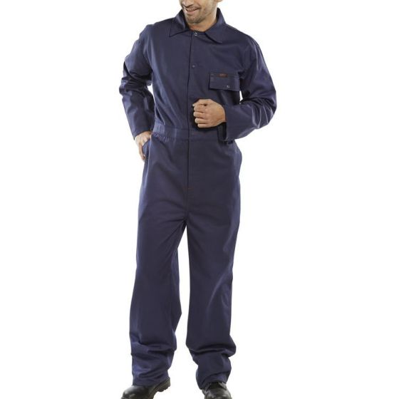 Boiler Suit Pre-Shrunk Cotton Drill Concealed Stud Front Navy Blue