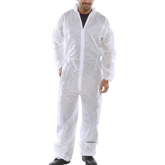 Disposable Boiler-suit PolyProp Fabric Elastic Hood Waist & Cuffs White