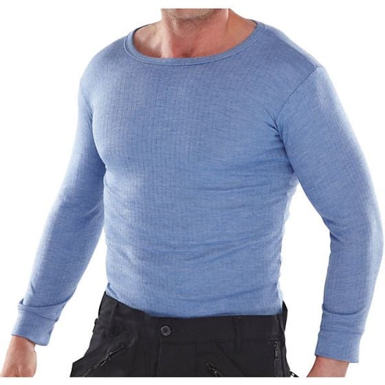 Thermal Vest Base Layer Long Sleeve Soft Polyester Viscose Fabric Blue