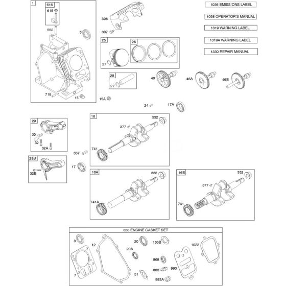 Camshaft, Crankshaft, Cylinder and Piston Assembly for Briggs and Stratton Model No.12S402-0022-F8 Horizontal Shaft Engine