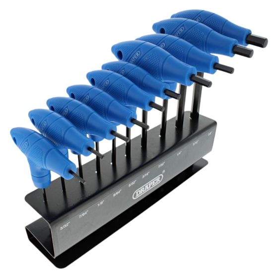 T Handle Hexagon Key Set of 10 Imperial (3/32 - 3/8in) - Draper