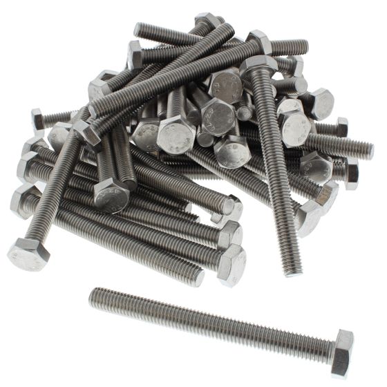M10 x 100mm A2 Hexagon Head Stainless Steel DIN 933 Setscrews 50 Pack
