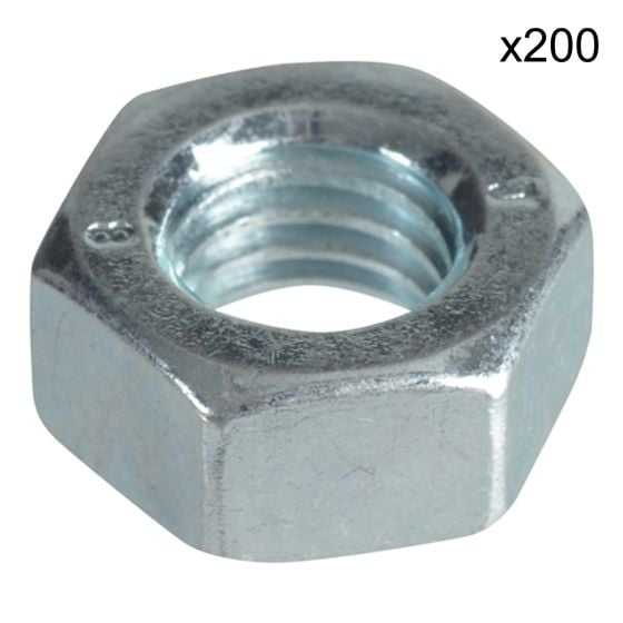 UNC Steel Nuts, Zinc Plated, Size: 1/4". Pack of 200