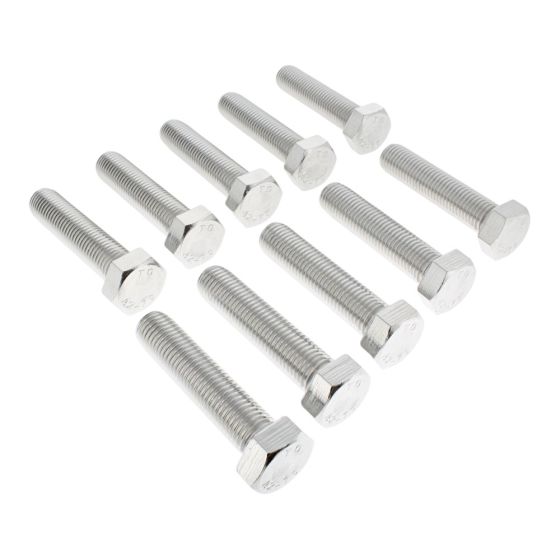 M16 x 70mm A2 Hexagon Head Stainless Steel DIN 933 Setscrews 10 Pack