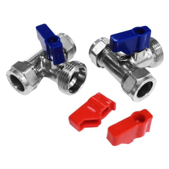 Tee-Hose Taps (Hot-Red or Cold-Blue) Suitable for Water Applications (1 Pair)