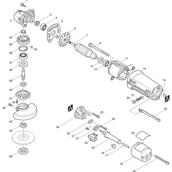 Main Assembly for Makita 9505BH Angle Grinder