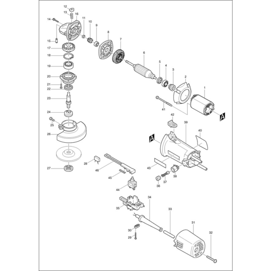 Main Assembly for Makita 9522NB Angle Grinder