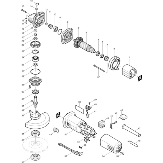 Main Assembly for Makita 9555NB Angle Grinder