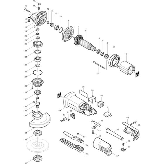 Main Assembly for Makita 9557PB Angle Grinder