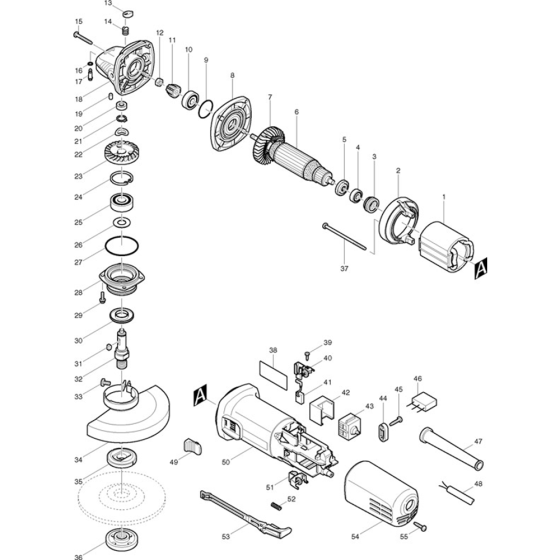 Main Assembly for Makita 9558NB Angle Grinder