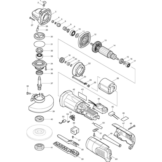 Main Assembly for Makita 9565PCV Angle Grinder