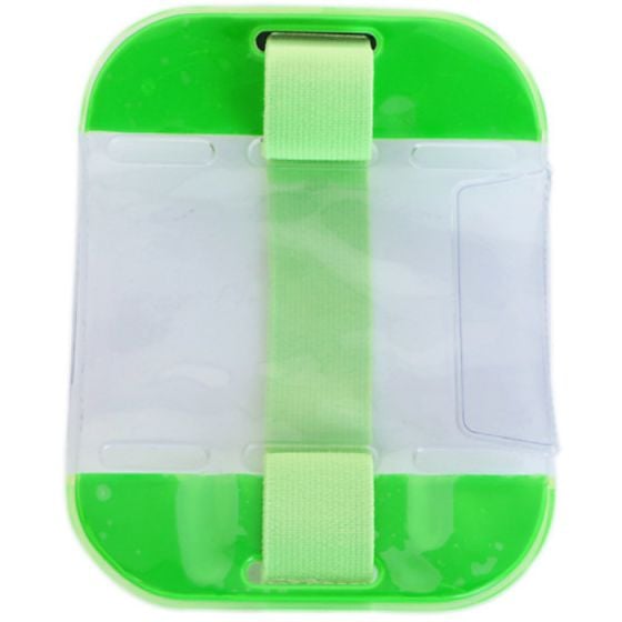 Visible Armband ID - Wipe Clean Clear PVC Adjustable Elastic Band - Green