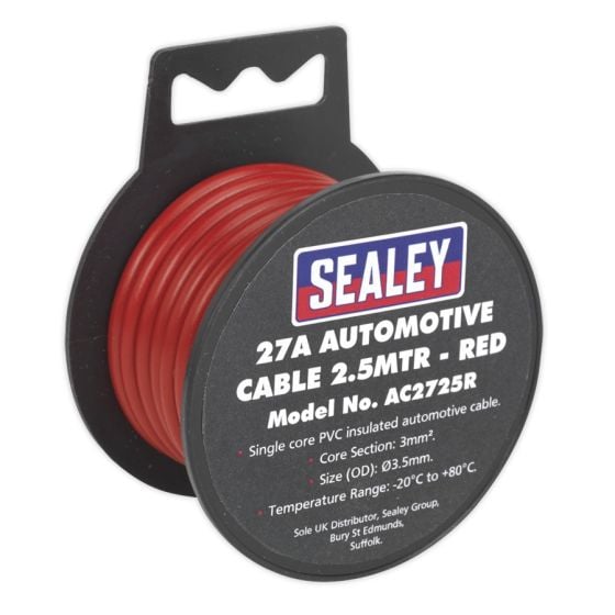 Automotive Cable Thick Wall 27A 2.5mtr Red Sealey Part No. AC2725R