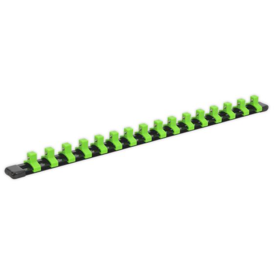 Socket Retaining Rail with 16 Clips 3/8"Sq Drive - Hi-Vis Green Sealey Part No. AK27053HV