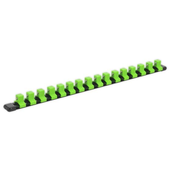 Socket Retaining Rail with 16 Clips 1/2"Sq Drive - Hi-Vis Green Sealey Part No. AK27054HV