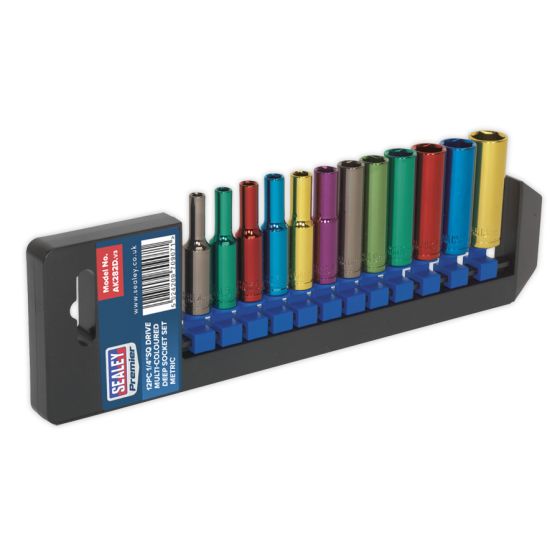 Multi-Coloured Socket Set 12pc 1/4"Sq Drive 6pt Deep WallDrive Metric Sealey Part No. AK282D