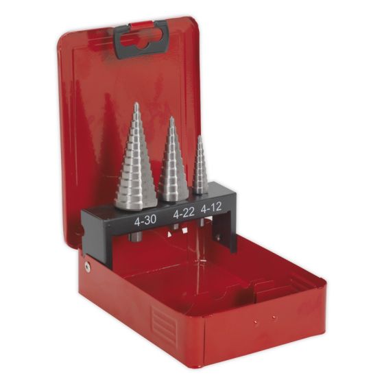 HSS M2 Step Drill Bit Set 3pc Double Flute Sealey Part No. AK4733