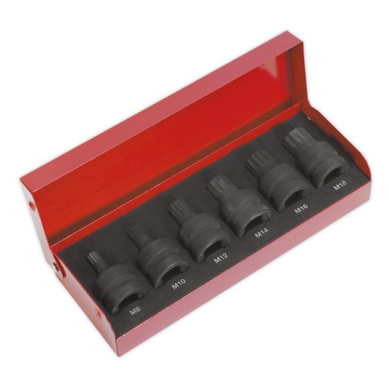 Impact Spline Socket Bit Set 6pc 1/2"Sq Drive Sealey Part No. AK5608