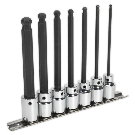 Ball-End Hex Socket Bit Set 7pc 3/8"Sq Drive 110mm Metric Sealey Part No. AK62256