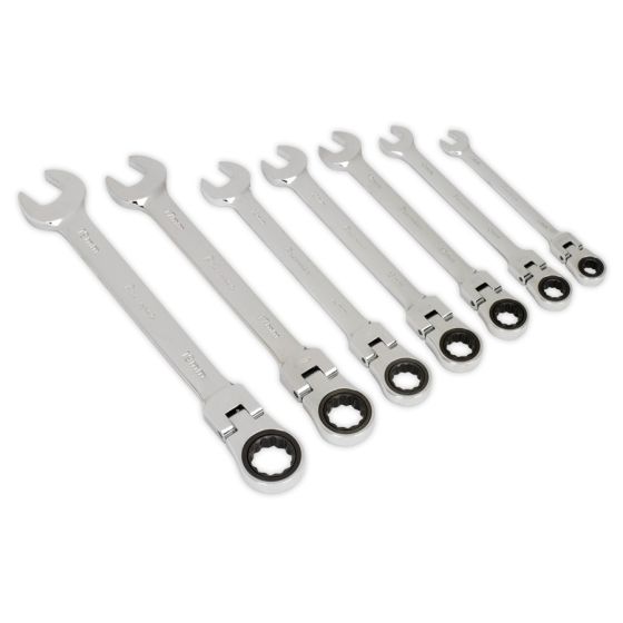 Flexi-Head Ratchet Metric Combination Spanner Set - 7  Piece