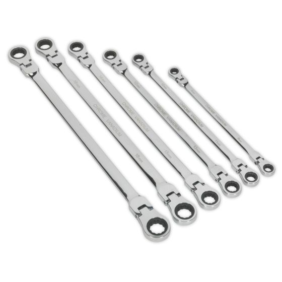 Flexi-Head Double End Ratchet Ring Spanner Set 6pc Extra-Long Metric Sealey Part No. AK63832