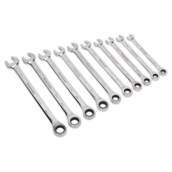 Combination Ratchet Spanner Set 10pc Extra-Long Metric Sealey Part No. AK63914