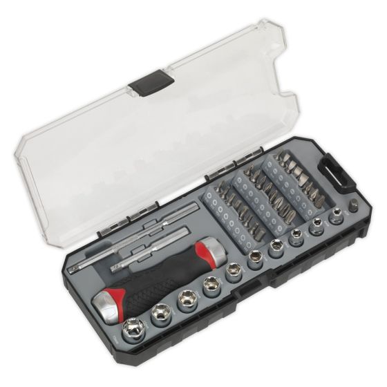 Fine Tooth Ratchet Screwdriver & Accessory Set 38pc Sealey Part No. AK64905