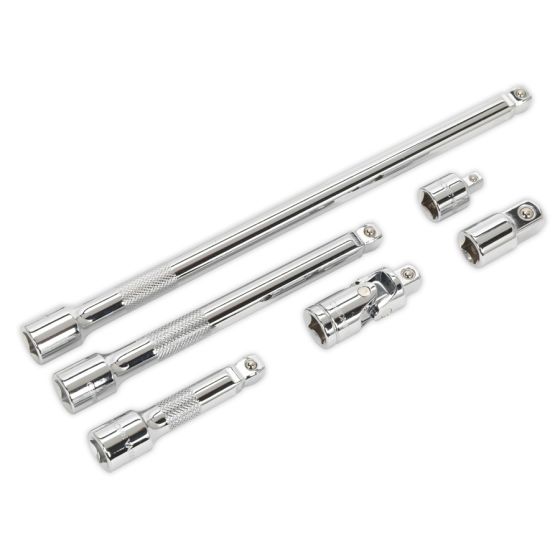 Wobble/Rigid Extension Bar, Adaptor & Universal Joint Set 6pc 3/8"Sq Drive Sealey Part No. AK7690