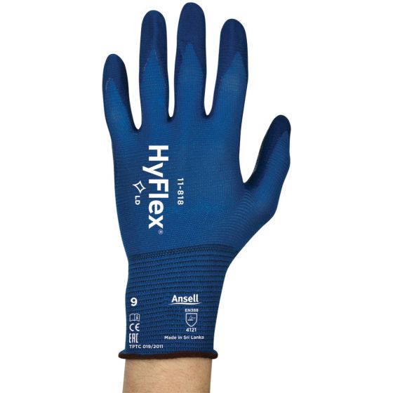 Hyflex Glove 11-818 Rubber Foam Coating X3 Abrasion Performance Blue XL