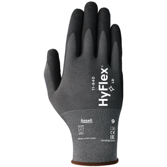 Hyflex Glove 11-840 Rubber Foam Coating X3 Abrasion Performance Black SML