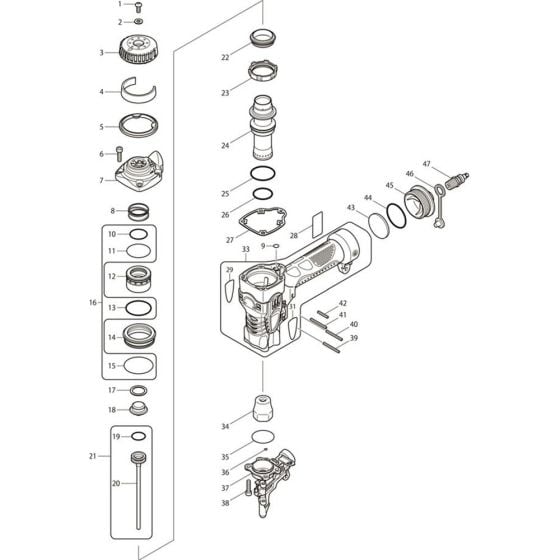 Main Assembly for Makita AN510H Pin Nail Guns
