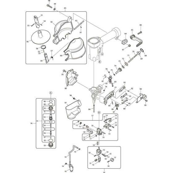 Main Assembly Part 2 for Makita AN510H Pin Nail Guns
