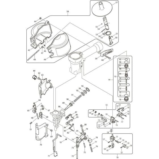 Main Assembly Part 2 for Makita AN610H Pin Nail Guns
