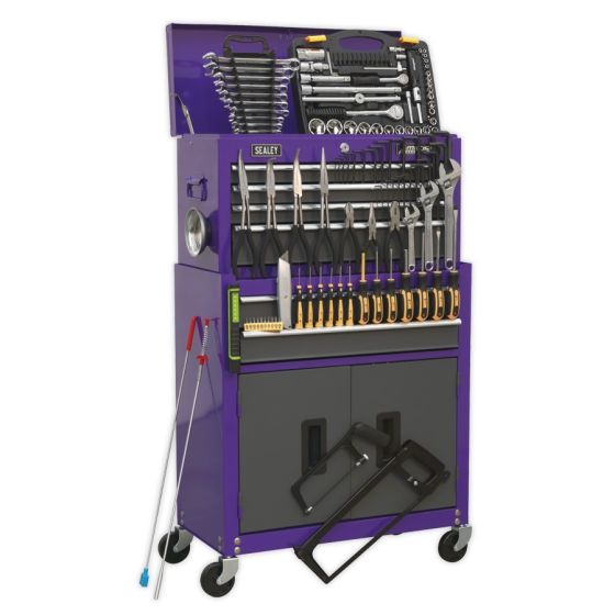 Topchest & Rollcab Combination 6 Drawer with Ball Bearing Slides - Purple/Grey & 128pc Tool Kit Sealey Part No. AP2200COMBOCP