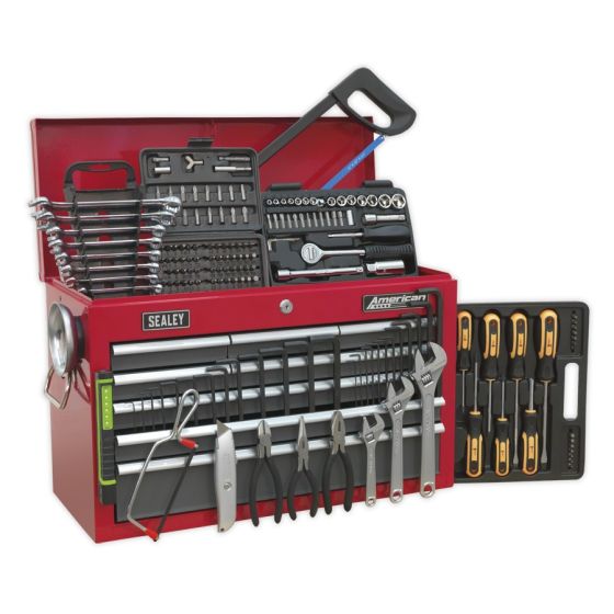 Topchest 9 Drawer with Ball Bearing Slides - Red/Grey & 205pc Tool Kit Sealey Part No. AP22509BBCOMB