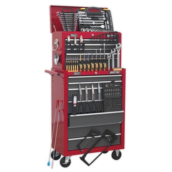 Topchest & Rollcab Combination 14 Drawer with Ball Bearing Slides - Red/Grey & 239pc Tool Kit Sealey Part No. AP2250BBCOMBO