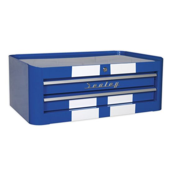 Mid-Box 2 Drawer Retro Style - Blue with White Stripes Sealey Part No. AP28102BWS