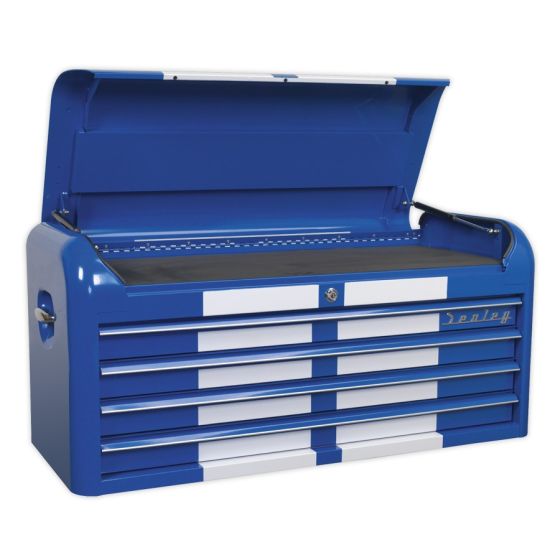 Topchest 4 Drawer Wide Retro Style - Blue with White Stripes Sealey Part No. AP41104BWS