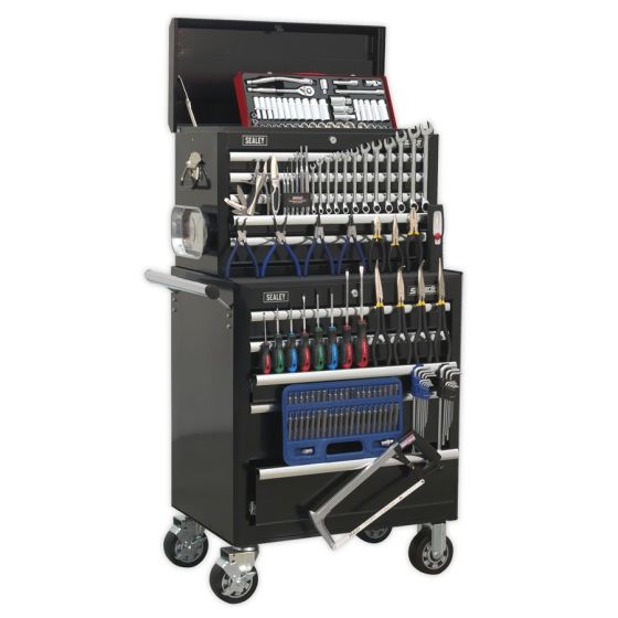 Topchest & Rollcab Combination 10 Drawer with Ball Bearing Slides - Black with 147pc Tool Kit Sealey Part No. APCOMBOBBTK56