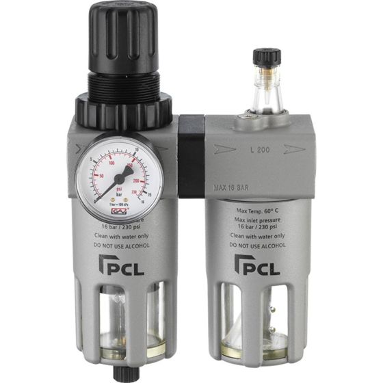 PCL Air Treatment Filter/Regulator/Lubricator 0-170 Psi/0-12 Bar, 1/2" Ports - ATCFRL12