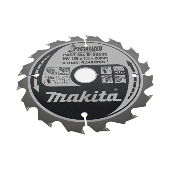 Specialized TCT 16T Wood Blade for Makita BSS500 Circular Saws - OEM No. B-33532