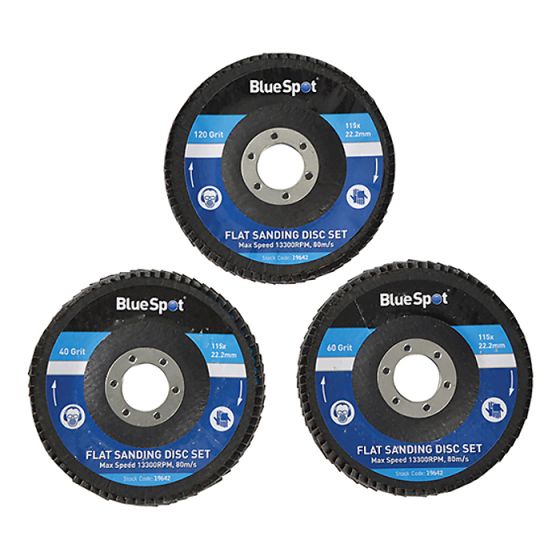 Sanding Flap Disc Set 3 Piece 115mm (4.1/2in) by BlueSpot - 19642