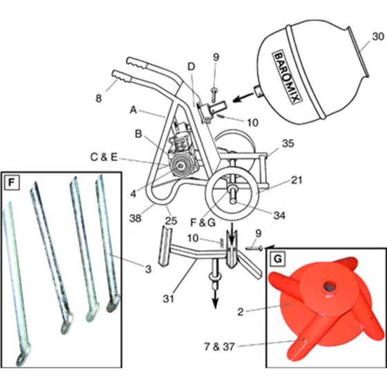 Honda Engine Main Assembly for Belle Baromix Minor Concrete Mixer