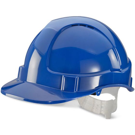 Economy Vented Safety Helmet ABS Shell Plastic Harness & Sweatband Blue