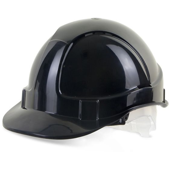 Economy Vented Safety Helmet ABS Shell Plastic Harness & Sweatband Black