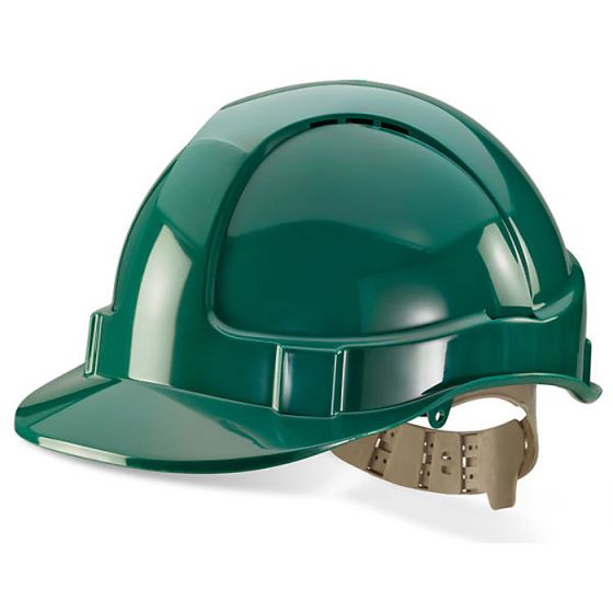 Vented Safety Helmet 6 Point Webbing Harness Slip Ratchet Headband Green