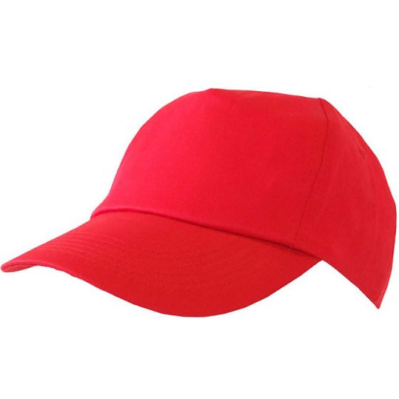 Baseball Cap Pre-Curved Standard Peak Fabric 5 Panel Low Profile Style Red