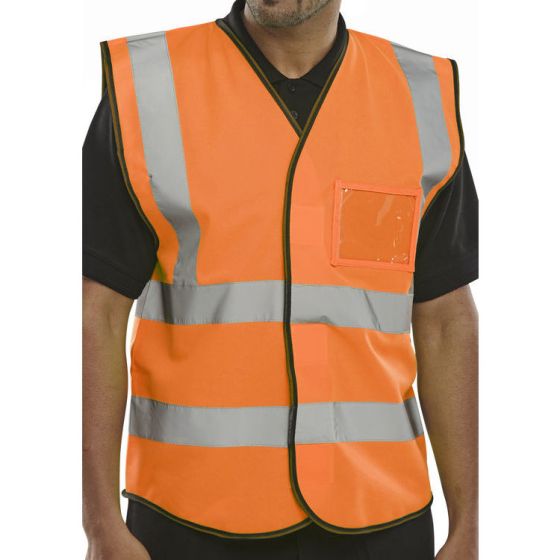 Hi Vis Vest Polyester Velcro Fastening c/w ID Breast Pocket Orange LGE